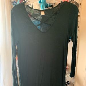 Green shirt with front criss cross